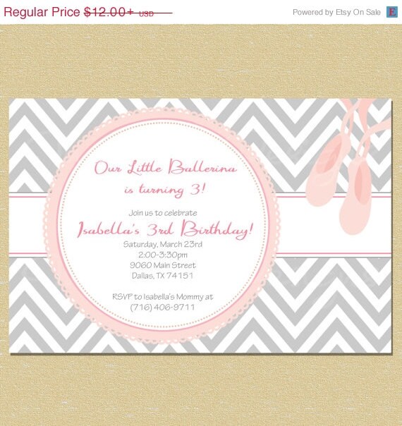 10% OFF SALE Pink & Grey Little Ballerina Birthday Invitation Il_570xn