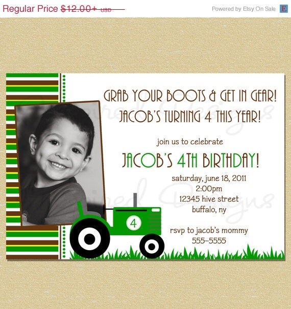 10% OFF SALE Country Tractor John Deere Boy Birthday Invitation - Any Age Il_570xn