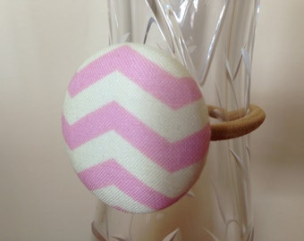 Pink Chevron Ponytail Holder - Heather Bailey Designer Fabric - Fabric Covered Button