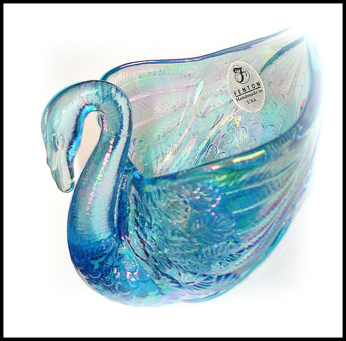 Vintage Fenton Glass Swan Iridescent Blue By Fineoldthings