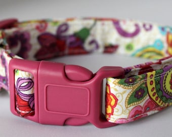 Paisley Dog Collar White Size XS, S, M or L