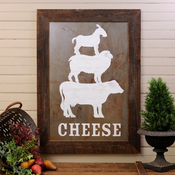 Items similar to Kitchen Art Cheese Framed Rustic Farmhouse Decor Large ...