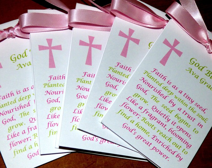 Personalized Pink and Sage Green Religious Baptism First Holy Communion Christening Thank You Gift Favors SALE