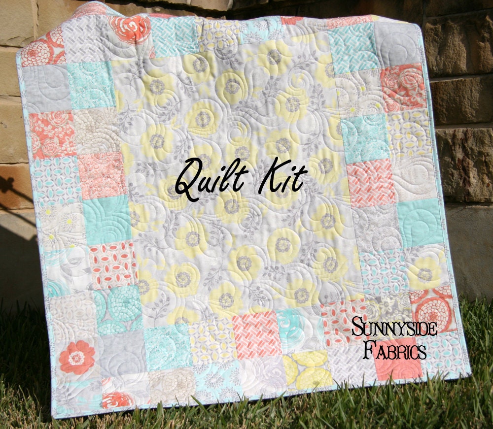 Baby Quilt Kit Modern Roses Moda Fabrics Quick Easy Beginner