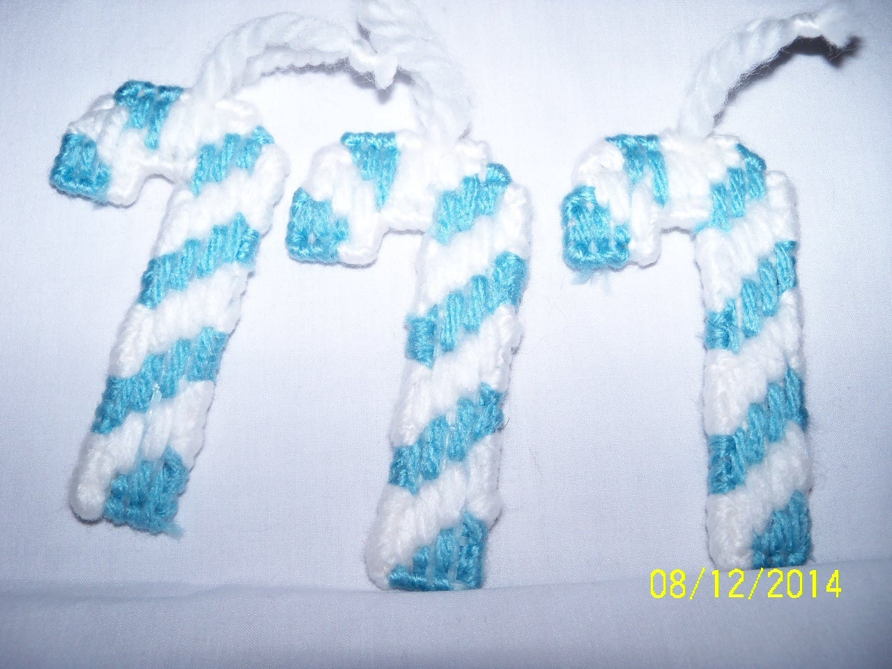 Plastic Canvas Ice Aqua Candy Cane Holiday Ornaments Set Of 3