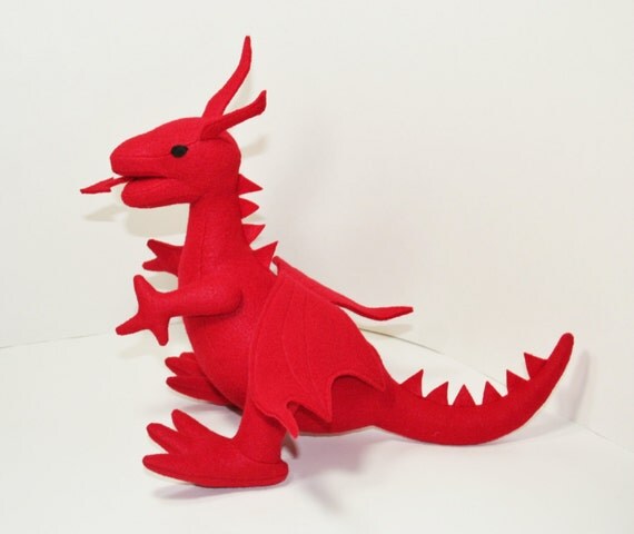 Classic Red Welsh Dragon Fantasy Plush by TheRoamingPeddlers