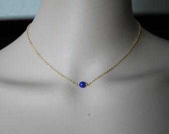 Single Natural Blue Lapis Lazuli necklace, 14K Gold filled, blue lapis necklace, September birthstone, Graduation gifts, blue stone necklace