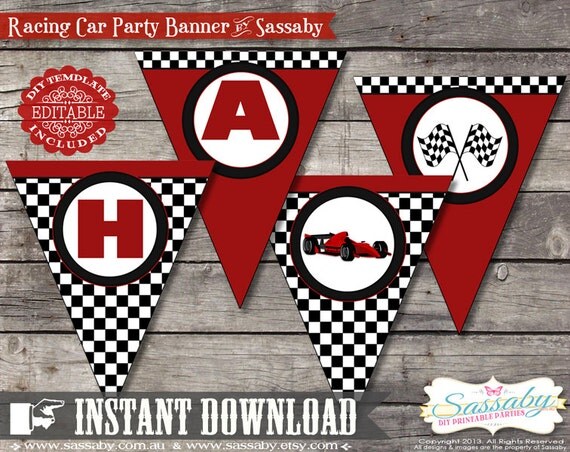 Racing Car/Grand Prix Banner - INSTANT DOWNLOAD - Editable & Printable Birthday Party Decoration by Sassaby Il_570xn