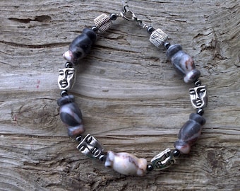 Marble,metal,hematite beaded bracelet 8 1/2 inch