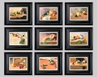 Watercolor Wall Art Home Kitchen Decor Restaurant Still Life with Fruits Set of any 9 Prints from Original Watercolor Paintings Loft Decor