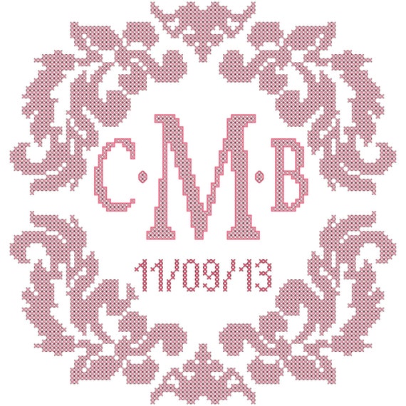 Damask Monogram Cross Stitch Pattern/Damask Border Cross