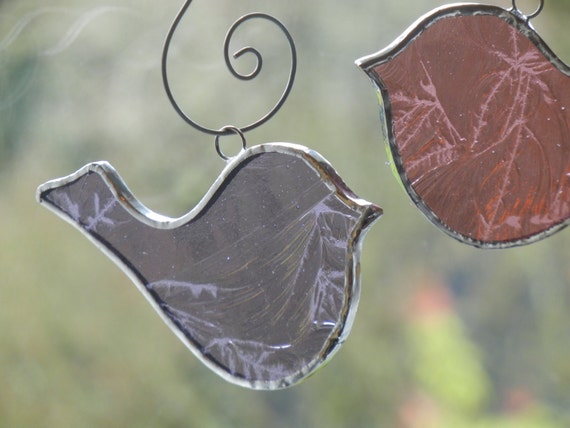 10 Limited Edition BIRDS - Wedding Party Favors in Purple and Pink Glue Chip Stained Glass