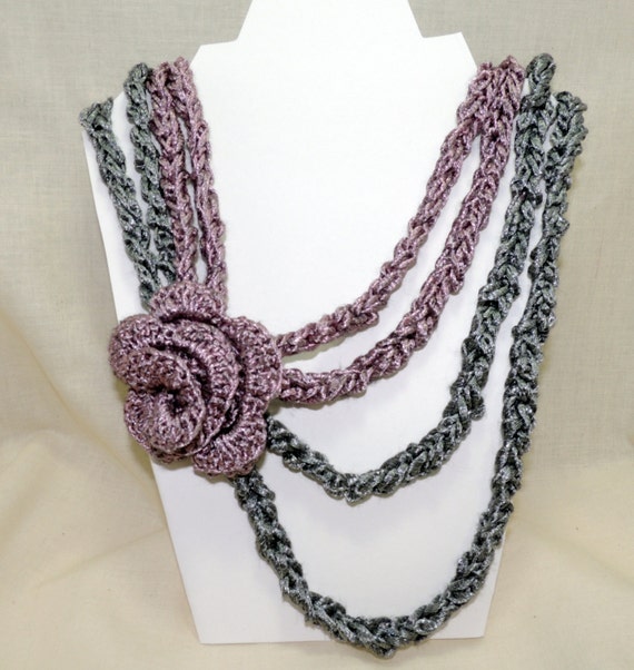 Metallic Crocheted Necklace by BirdieinaTree on Etsy