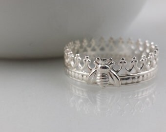 Sterling Silver Queen Bee Crown Ring