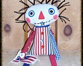 Folk Art Whimsical Whimsy Americana Patriotic Raggedy Annie Ann Art Doll "Glory" Flag FosterChild Whimsy