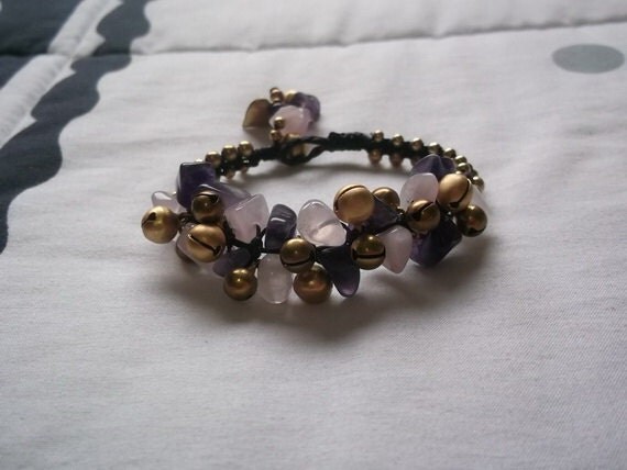 Rose quartz & Amethyst stone bracelet charm /Mother's day