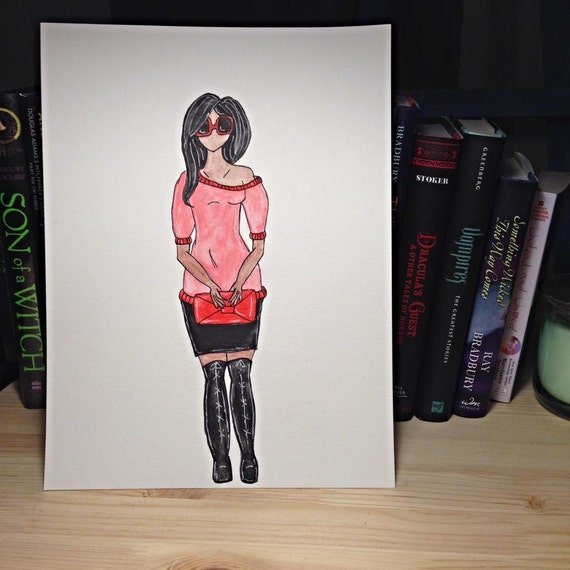 Faceless Fashion Stylish Girl 9x12 Illustration