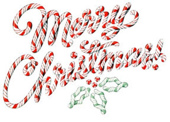 Merry Christmas Candy Cane Words Mid-Century Modern Font Type