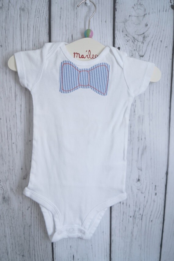 Bow Tie Bodysuit Navy Striped with OrangeThread