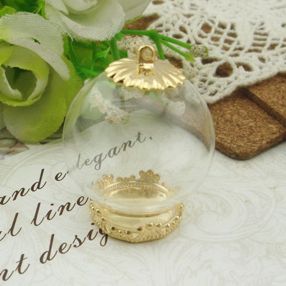 5sets 15mm Medium Clear Glass Globe Bottle with Golden Plated