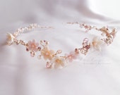Gold Crystal Bridal Headband Ivory, Pink and Peach Primroses - Ivory/Pink/Peach Floral Bridal Headband -  Sparkling Wedding Head Piece