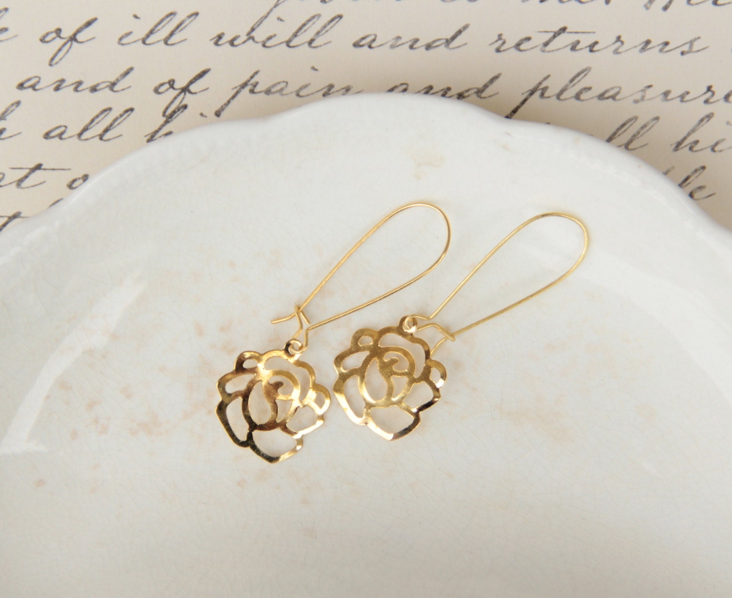 Gold Lace Rose Earrings Dainty Earrings Rose Jewelry