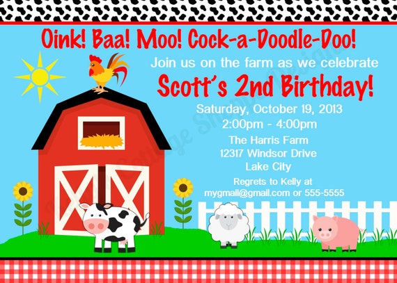 Barnyard Birthday Party Invitation.... Custom, Printable, Digital Il_570xn