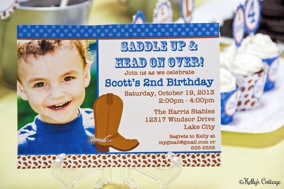 Cowboy Photo Birthday Invitation.... Custom, Printable, Digital Il_570xn