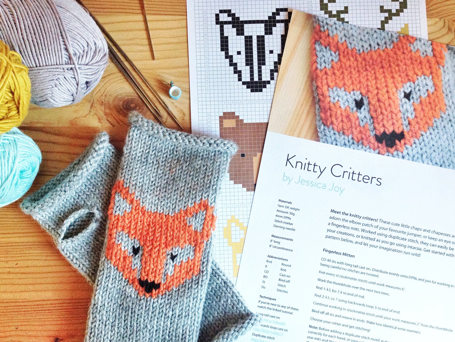 Download Knitty Critters Woodland Knitting Pattern PDF Colour Chart