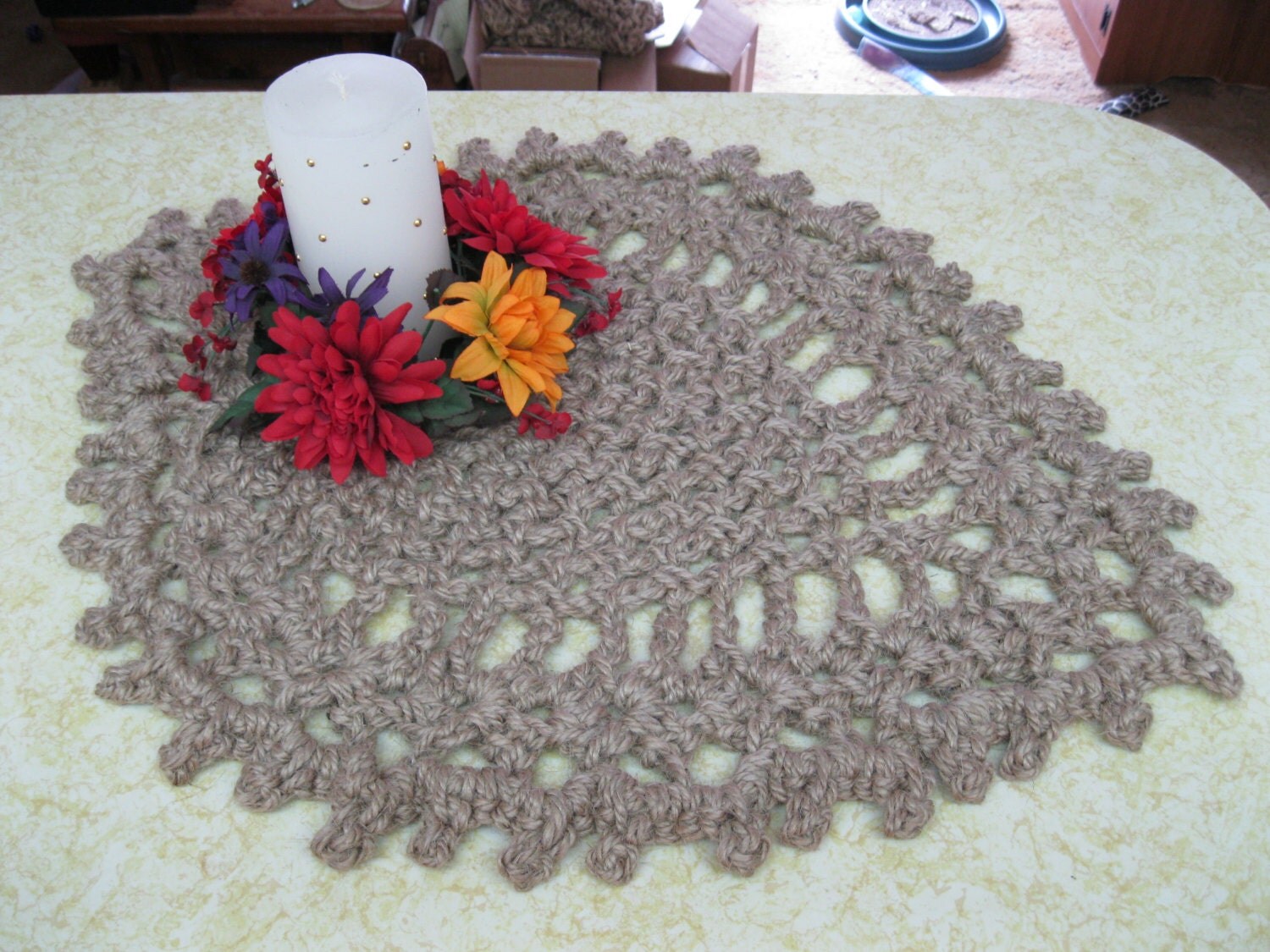 Crochet Table Runner Jute Centerpiece Large Jute by Exotiflora