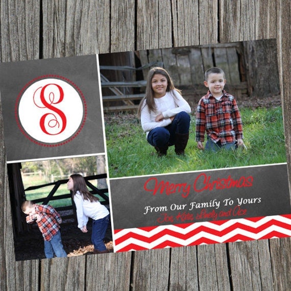 Printable and Customized Chalkboard Holiday Photo Card. Personalized Christmas Card. Chalkboard Background Card. Il_570xn