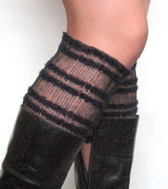Lace Boot Cuff Boot Toppers Linen Leg Warmers Striped Blue Boot Socks Knit Legwarmers Cable Knitted