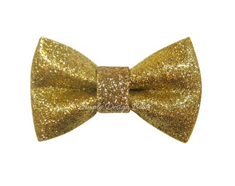 Glitter Bow - Gold Glitter Bow - Gold Hair Bow - 2 3/4" Small Hair Clip - Gold Hair Clip