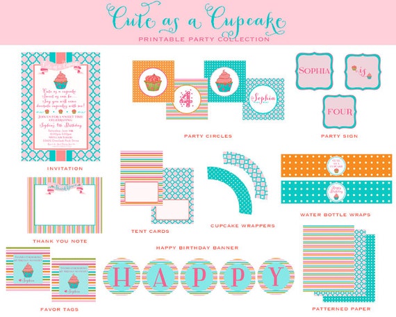 CUPCAKE Birthday Party, Baking Party, Pink and Turquoise PRINTABLE Collection - As Seen on Hostess with the Mostess Il_570xn