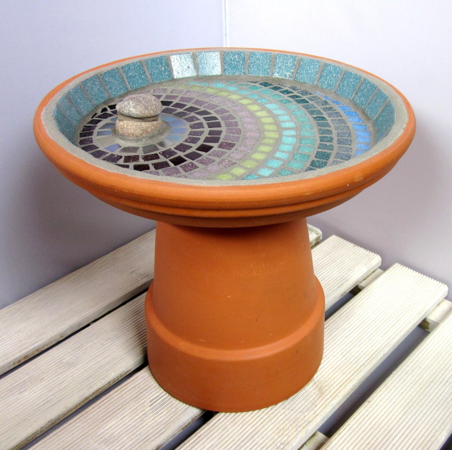 Heather Ripple Mosaic Garden Bird Bath Ornament by JoSaraUK