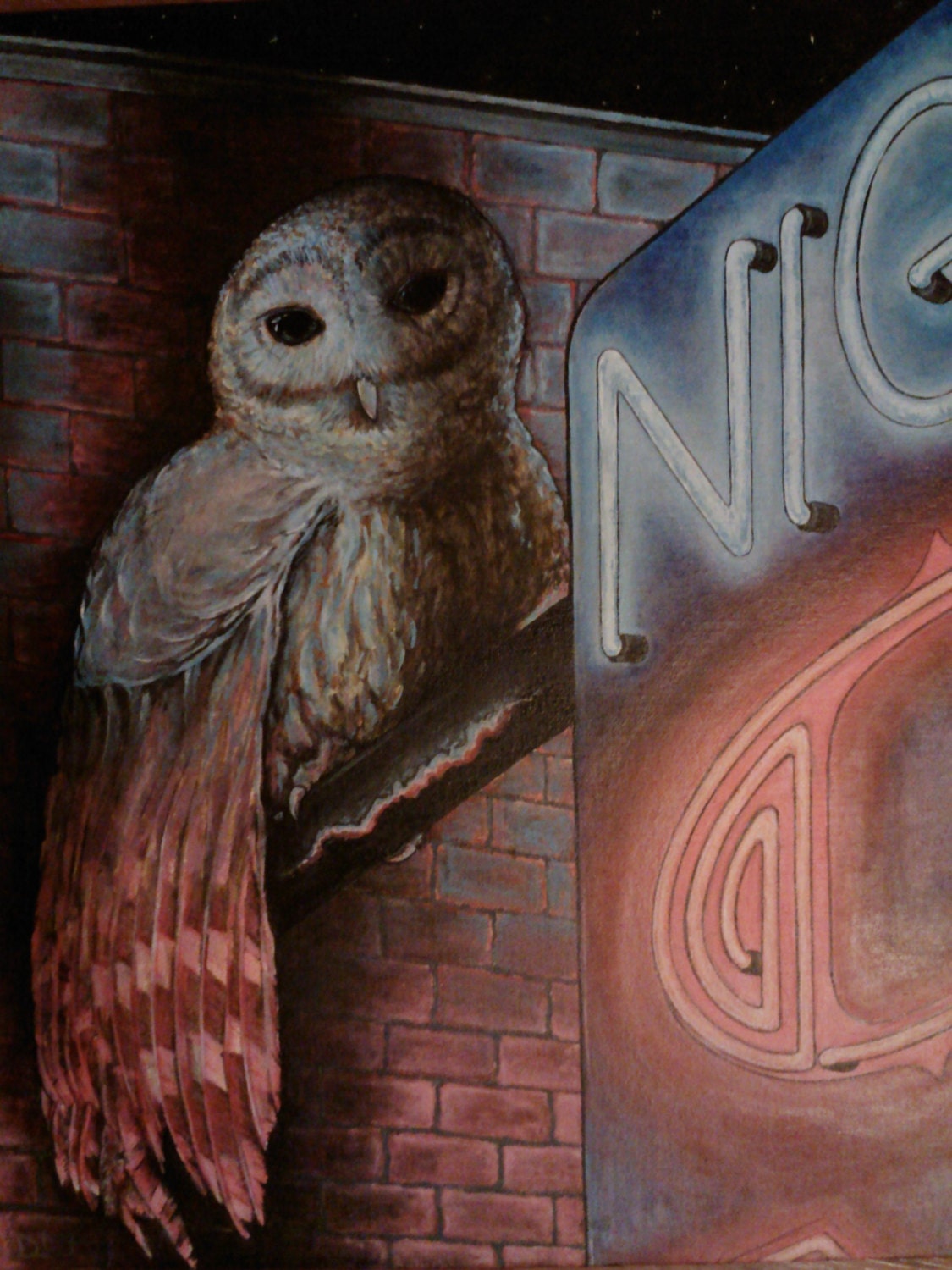 Night Owl Original Acrylic painting on board by SUMMERPROOFDESIGNS