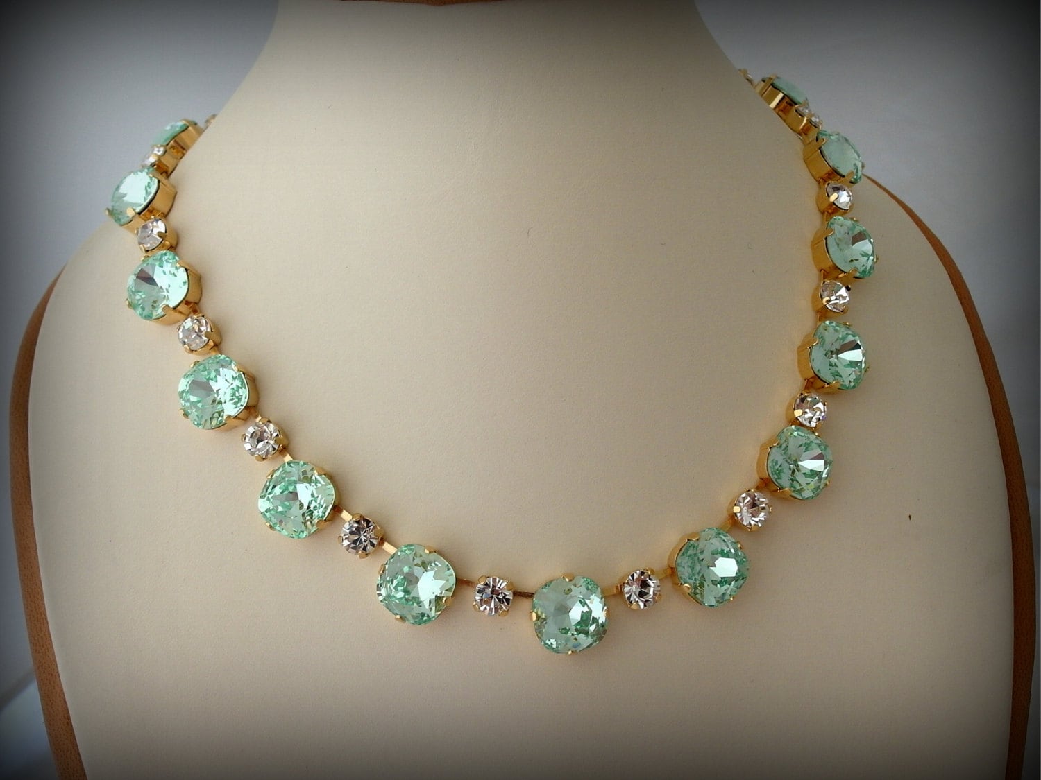 Clear Mint diamond Swarovski crystal necklace by EldorTinaJewelry