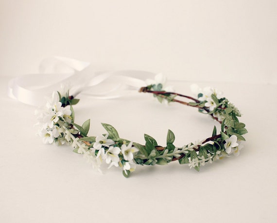 Wedding Floral Crown woodland white flower crown leaf