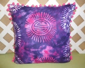 Purple and Hot Pink with White Sunburst Pillow Cover with Pink Pom Pom Trim