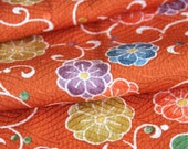 Vintage Kimono Silk, Kimono Fabric, Floral Silk Kimono,  Wild Flower Fabric, Orange Silk