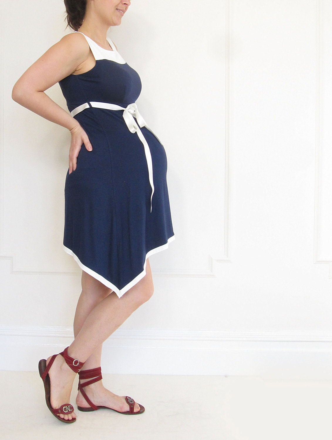 Maternity Summer Navy Blue Midi Dress Future moms by MiaMaternity