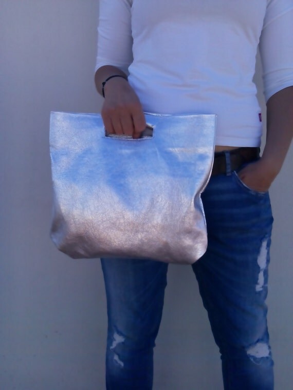 Clutch/ Large clutch/ Silver leather clutch