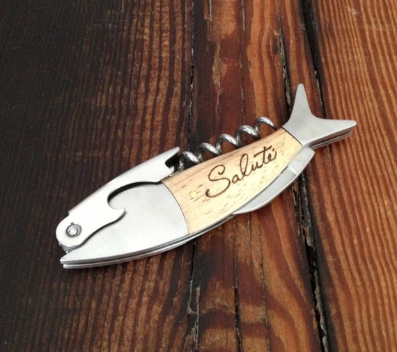 Custom Personalized Wood Fish Corkscrew Wine Key Bottle Opener