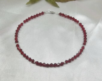 Crystal Garnet Ankle Bracelet Red Crystal Anklet Heart Anklet Swarovski Crystal Ankle Bracelet 100% 925 Sterling Silver BuyAny3+Get1Free