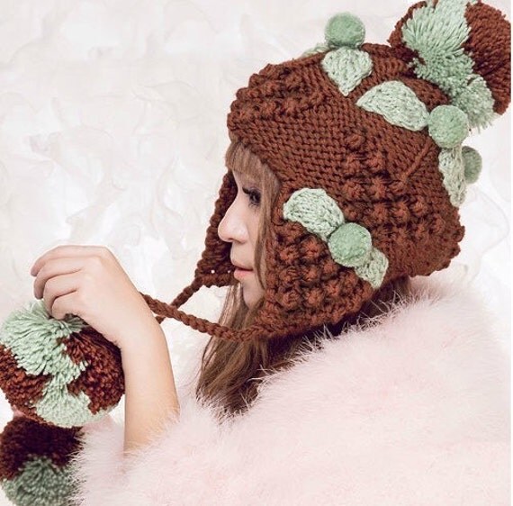 Hand Knit Hat The Ear Flap Hat pompom Chunky Knit Autumn Accessories Winter Accessories Fall Fashion