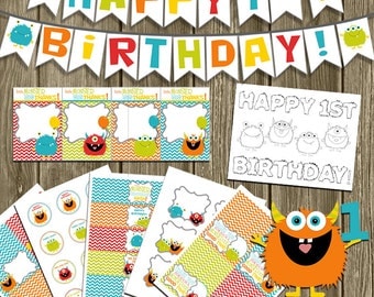 Monster Birthday Party Printables: Chevron