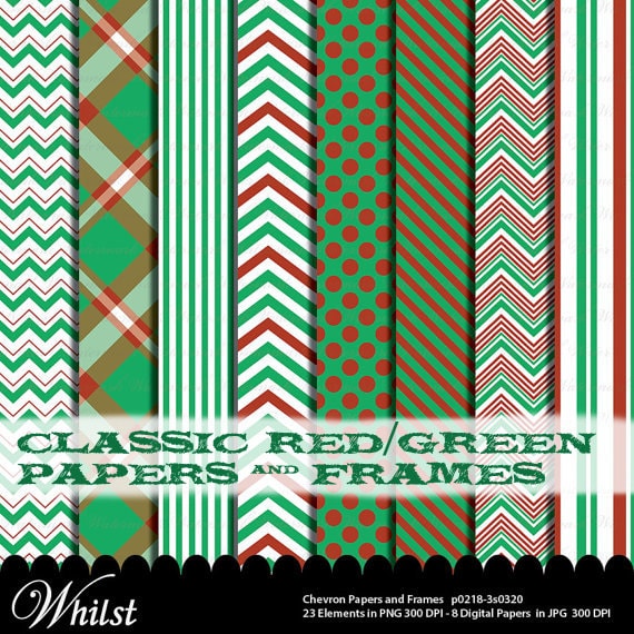 Red Green digital paper clip art frame, printable chevron Polka dot scrapbooking paper pack : p0218 3s0320 IP Il_570xn