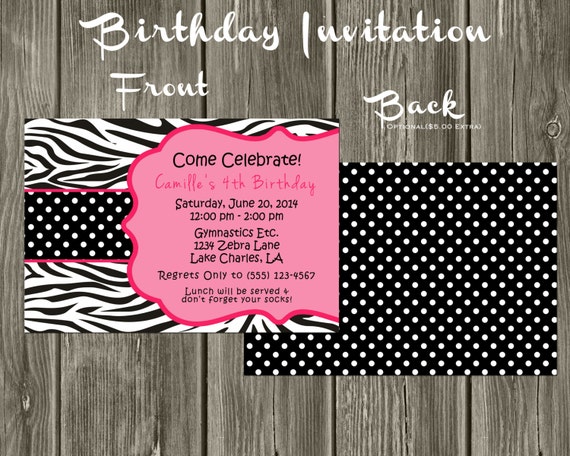 Zebra Print and Polka Dots Printable Birthday Invitation | Zebra Print Birthday Il_570xn