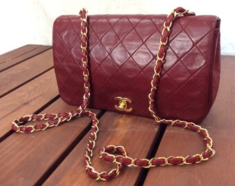 Genuine Vintage Chanel Classic Flap Quited Small Burgundy Leather Chain ...