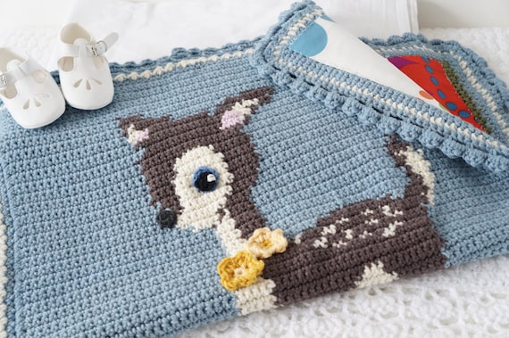 Intarsia deer crochet pattern bambi baby blanket graphghan newborn pattern crochet woodland nursery